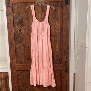 Time and Tru Coral Pink Striped Maxi Dress
